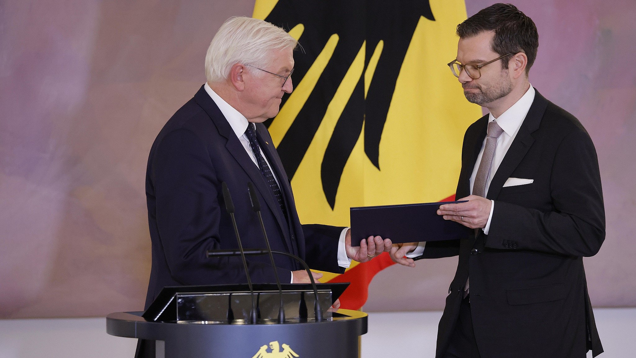 Bundespräsident Frank-Walter Steinmeier, Bundesminister der Justiz Marco Buschmann, Deutschland, Berlin, Schloss Bellevue, am 07.11.2024