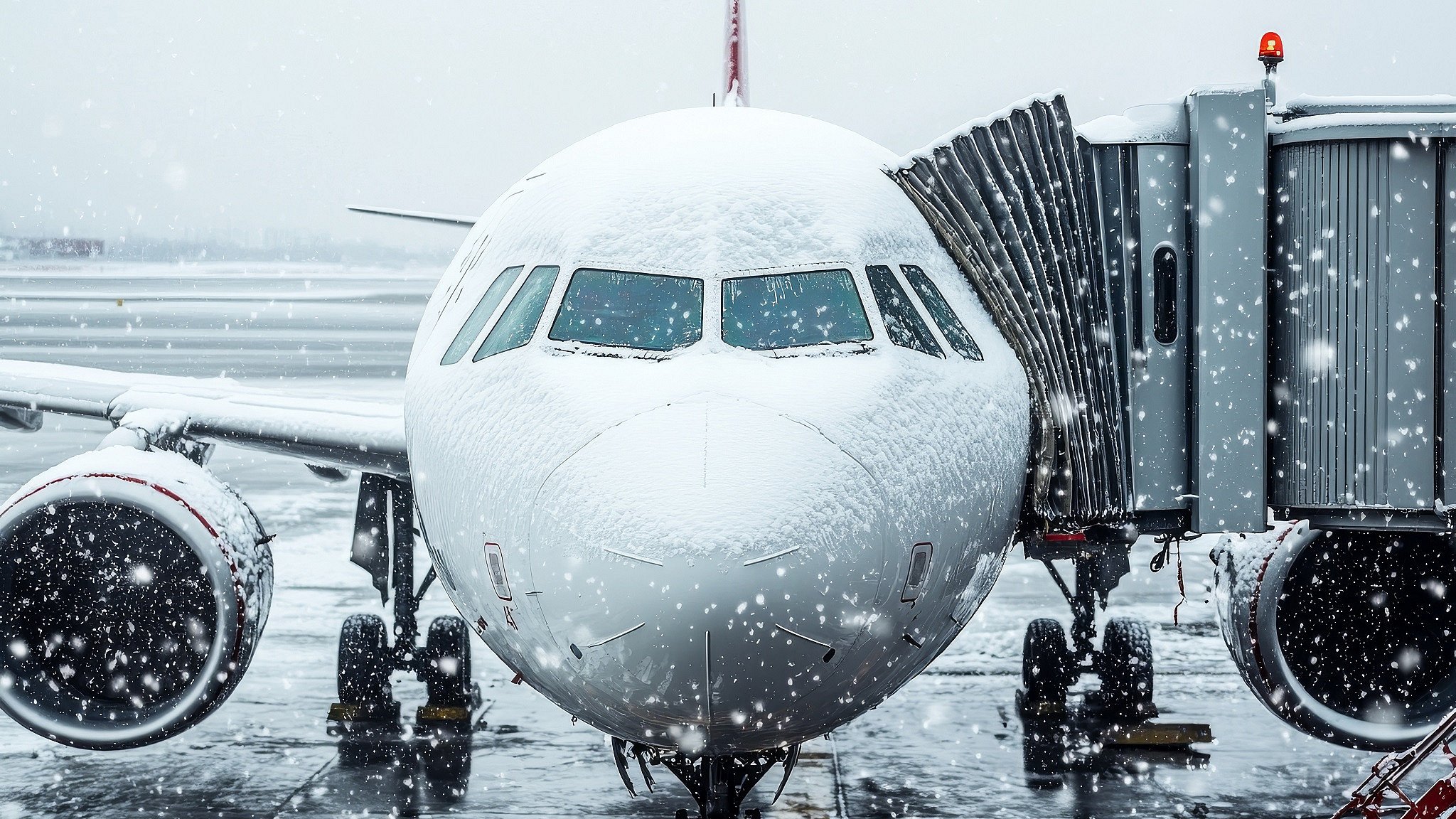 Eingeschneites Flugzeug (Symbolbild, KI-generiert)