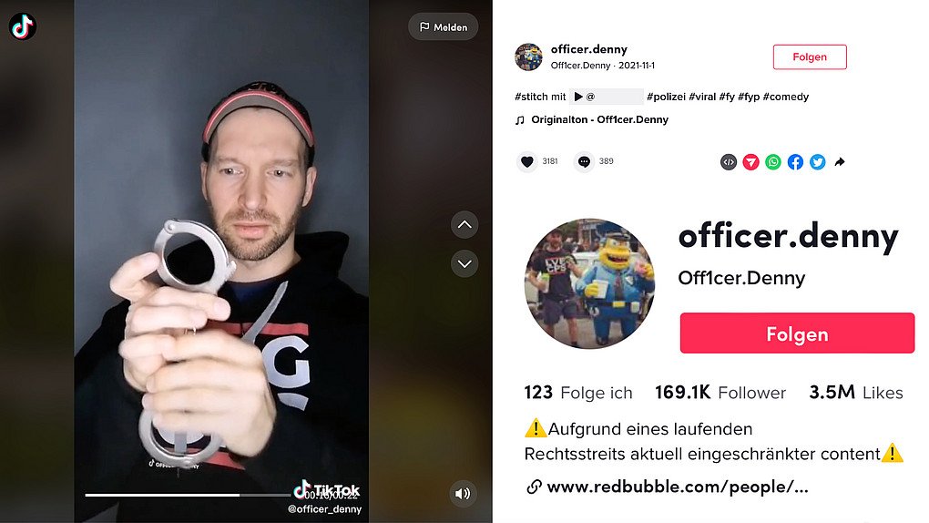 Officer Denny auf TikTok (Foto: Screenshot LTO vom 17.04.2023)