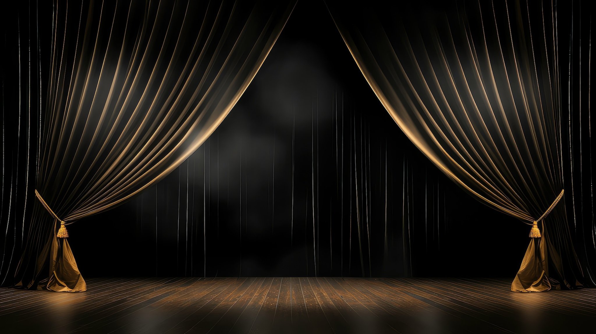 Bühne mit Theater-Vorhang in Schwarz und Gold